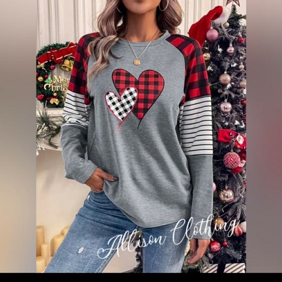 Buffalo Print Hearts Christmas Top - Picture 6 of 9